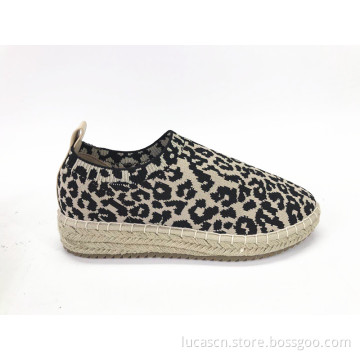 Ladies Animal Printed Fabric Jute Espadrilles Sneaker